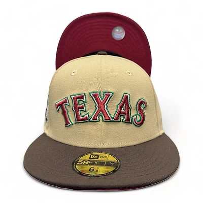 Texas Rangers Vegas Gold Two Tone Hat God 5 Arrival Kxngdzy Final Season Patch Red UV 59FIFTY Fitted