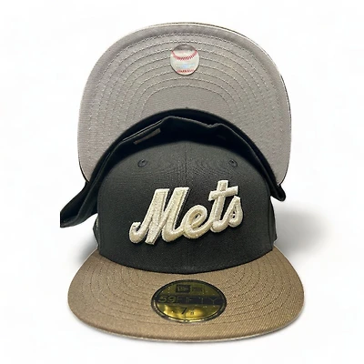 New York Mets Black Brown Shea Stadium Patch Gray UV Era 59FIFTY Fitted Hat