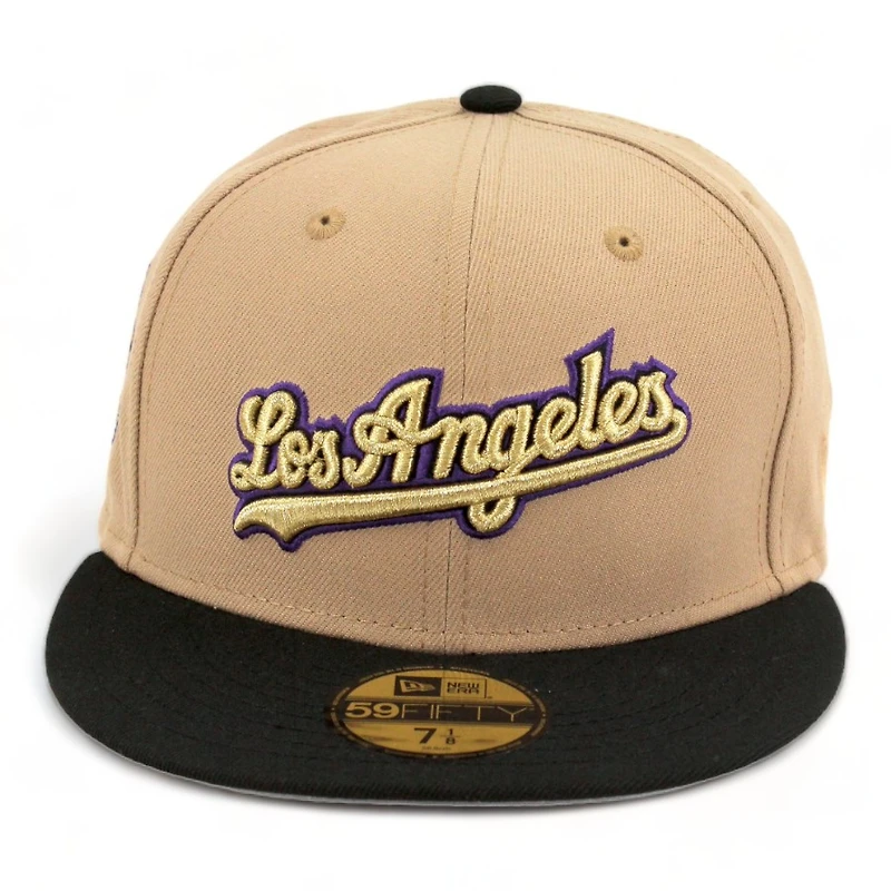 Los Angeles Dodgers Camel Black Script 40th Patch Gray UV 59FIFTY Fitted Hat
