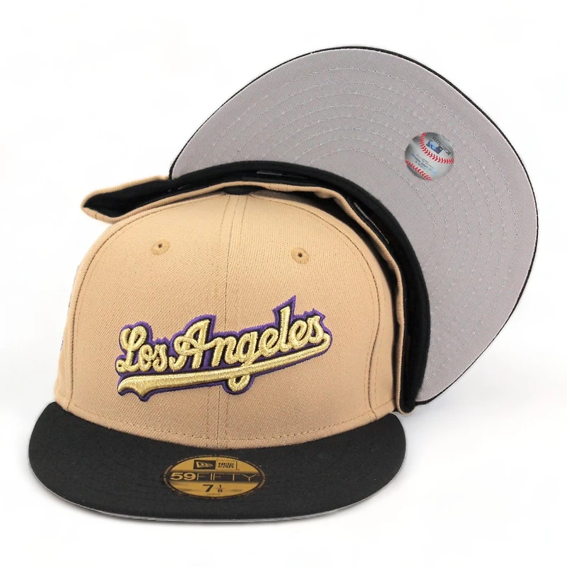 Los Angeles Dodgers Camel Black Script 40th Patch Gray UV 59FIFTY Fitted Hat