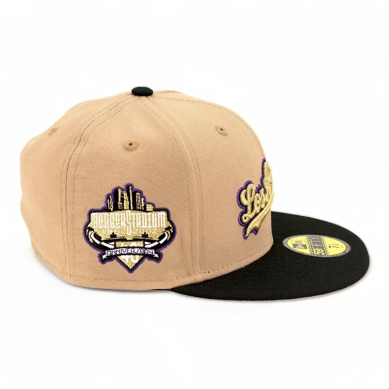 Los Angeles Dodgers Camel Black Script 40th Patch Gray UV 59FIFTY Fitted Hat