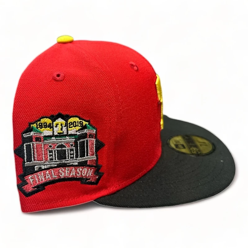 Texas Rangers Red Black Two Tone Final Season Patch Gray UV New Era 59FIFTY Fitted Hat