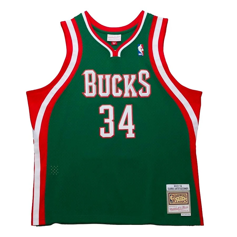 Milwaukee Bucks Giannis Antetokounmpo Mitchell & Ness 2013-14 Hardwood Classics Swingman Player Green Rookie Jersey