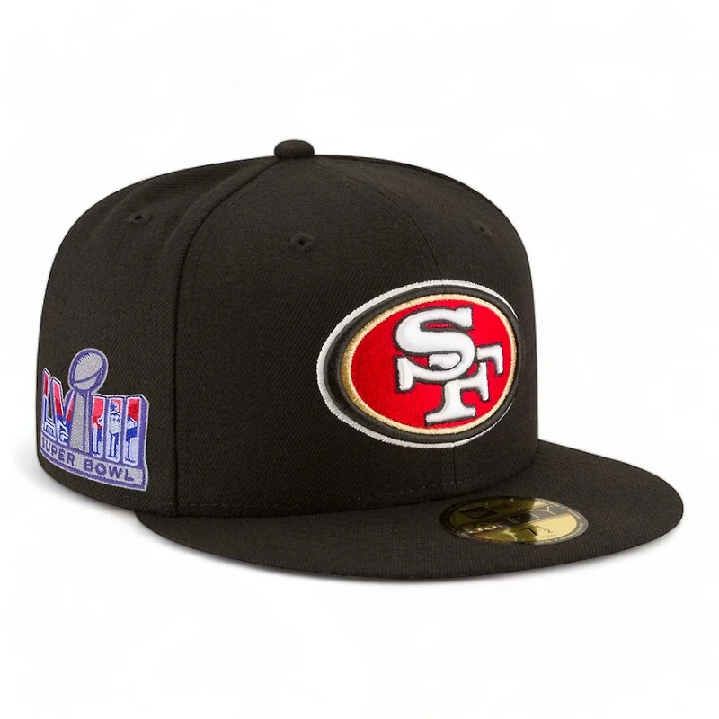 San Francisco 49ers Black Super Bowl LVIII Side Patch NFL New Era 59FIFTY Fitted Hat