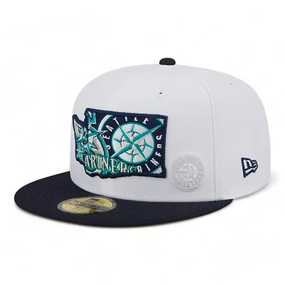 Seattle Mariners White Navy State of Washington New Era 59FIFTY Fitted Hat