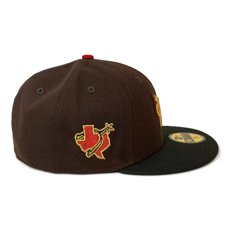 Texas Rangers Burnt Wood Black Two Tone DFW Spurs Patch Red UV New Era 59FIFTY Fitted Hat