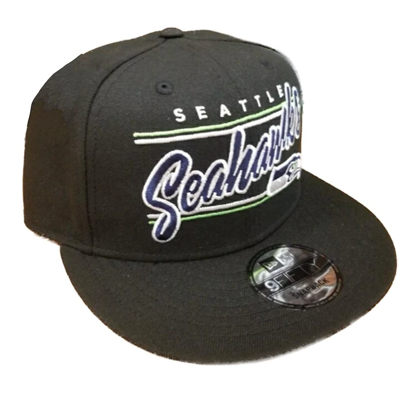 Seattle Seahawks Black Team Script New Era 9FIFTY Snapback Hat