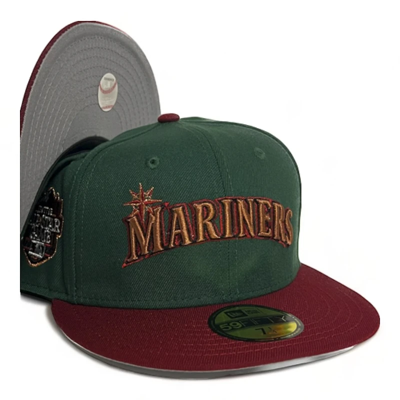 Seattle Mariners Forrest Green Maroon Two Tone 2023 All Star Game Patch Gray UV New Era 59FIFTY Fitted Hat