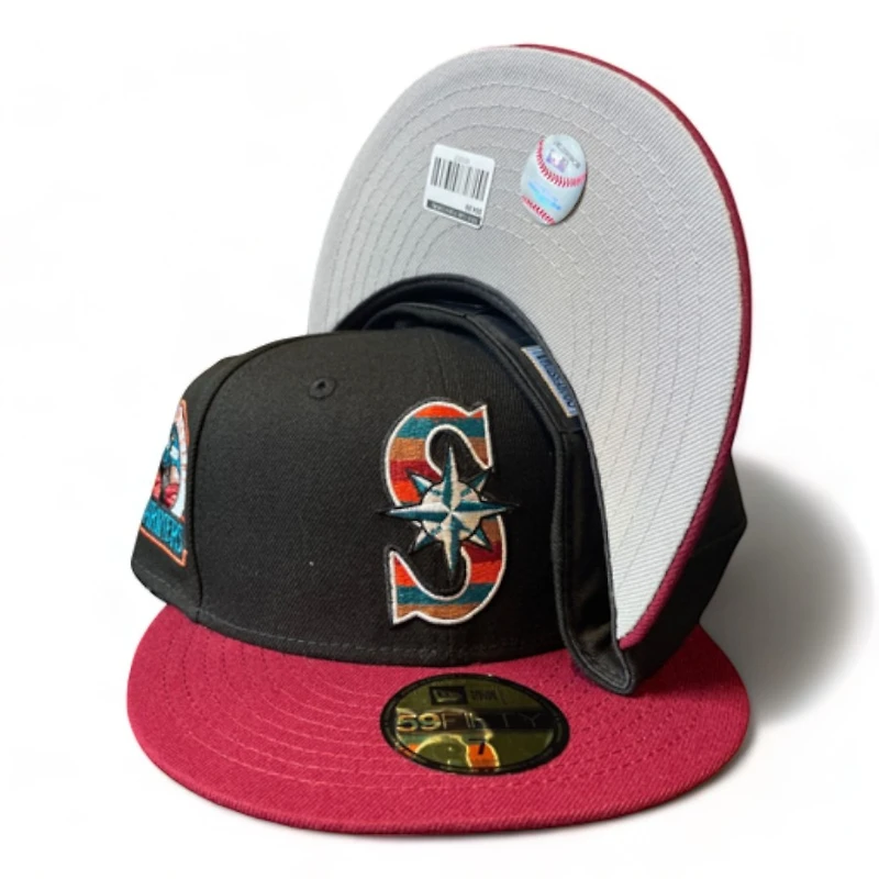 Seattle Mariners Black Maroon Two Tone 30th Anniversary Patch Gray UV New Era 59FIFTY Fitted Hat