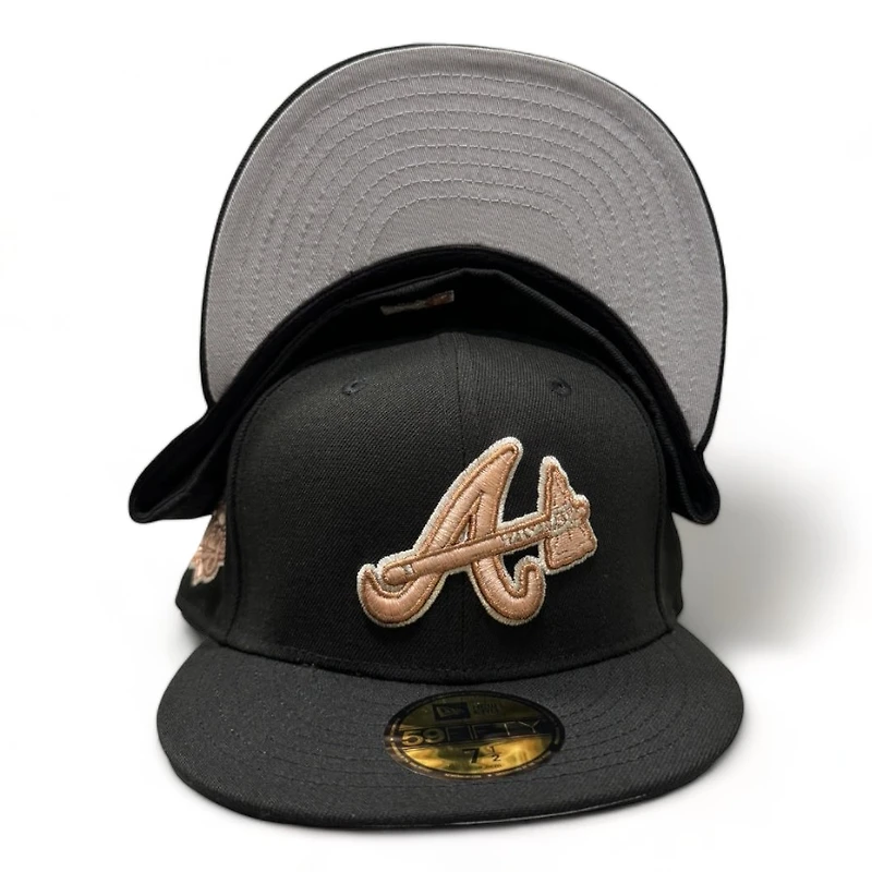 Atlanta Braves Black Rose Gold 1999 WS Patch Gray UV New Era 59FIFTY Fitted Hat