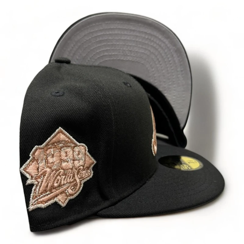 Atlanta Braves Black Rose Gold 1999 WS Patch Gray UV New Era 59FIFTY Fitted Hat