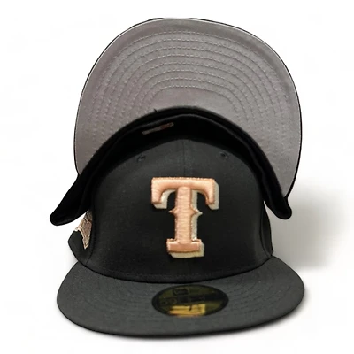 Texas Rangers Black Rose Gold Final Season Patch Gray UV New Era 59FIFTY Fitted Hat