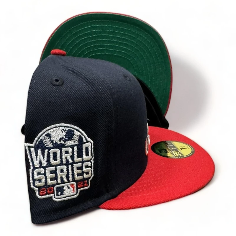 Atlanta Braves Navy Red Two Tone Cascading Logo 2021 WS Patch Green UV New Era 59FIFTY Fitted Hat