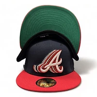 Atlanta Braves Navy Red Two Tone Cascading Logo 2021 WS Patch Green UV New Era 59FIFTY Fitted Hat
