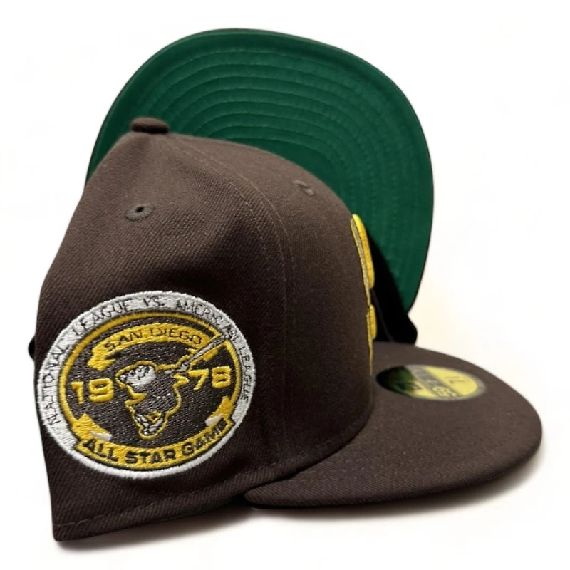 San Diego Padres Brown Cascading Logo 1978 ASG Patch Green UV New Era 59FIFTY Fitted Hat