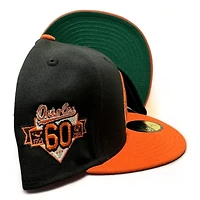 Baltimore Orioles Black Two Tone Cascading Logo 60th Anniversary Patch Green UV New Era 59FIFTY Fitted Hat