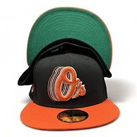 Baltimore Orioles Black Two Tone Cascading Logo 60th Anniversary Patch Green UV New Era 59FIFTY Fitted Hat