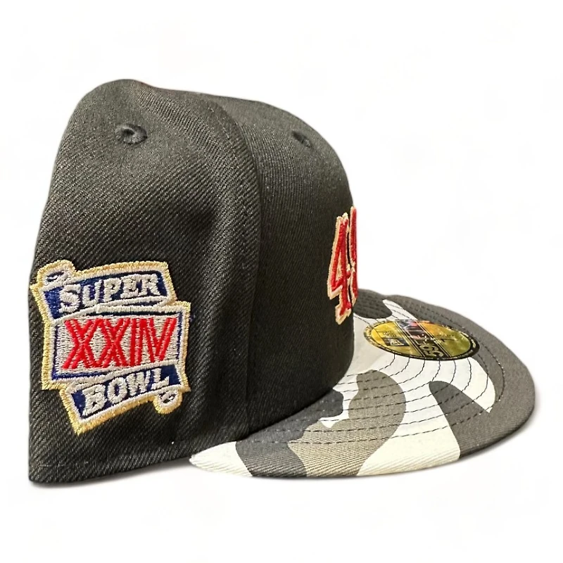 San Francisco 49ers Metallic Camo Super Bowl XXIV Patch Gray UV New Era 59FIFTY Fitted Hat