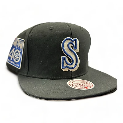 Seattle Mariners Black 40th Anniversary Patch Mitchell and Ness O.G. Snapback Hat