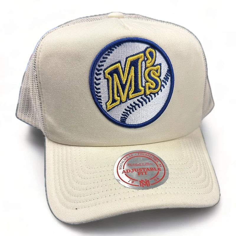 Seattle Mariners Cream Trucker Style Mitchell and Ness Adjustable Hat