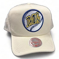 Seattle Mariners Cream Trucker Style Mitchell and Ness Adjustable Hat