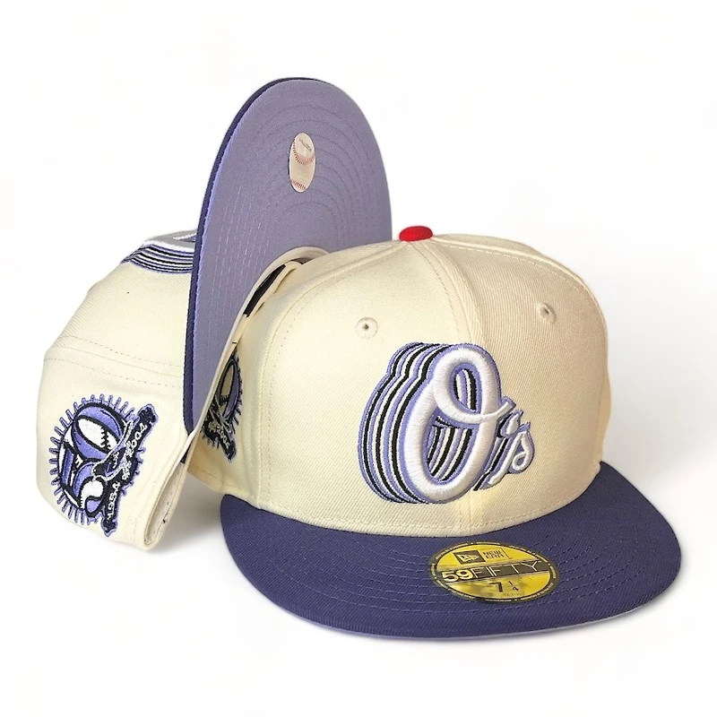 Baltimore Orioles Cascading Chrome Two Tone 50th Season Patch Lavender UV 59FIFTY Fitted Hat