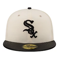 Chicago White Sox Chrome Black Leather Visor New Era 59FIFTY Fitted Hat