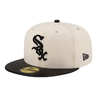Chicago White Sox Chrome Black Leather Visor New Era 59FIFTY Fitted Hat
