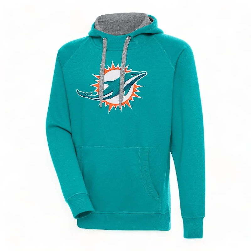 Miami Dolphins Teal Embroidered Logo Antigua Victory Hoodie