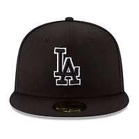 Los Angeles Dodgers Black White Outline Basic New Era 59FIFTY Fitted Hat