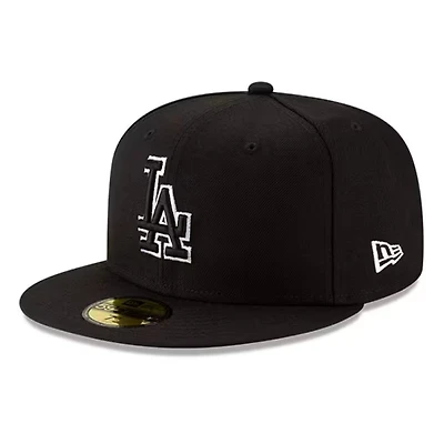 Los Angeles Dodgers Black White Outline Basic New Era 59FIFTY Fitted Hat