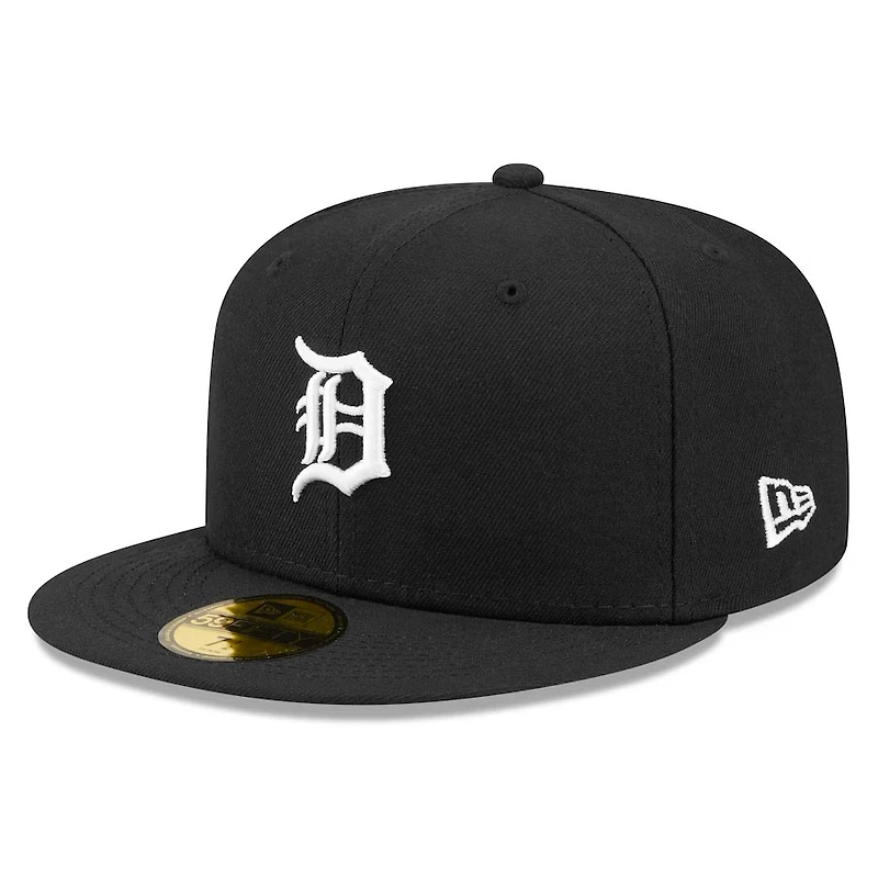 Detroit Tigers Black and White Basic New Era 59FIFTY Fitted Hat