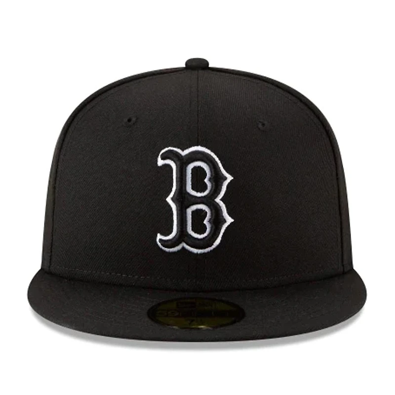 Boston Red Sox Black White Outline Basic New Era 59FIFTY Fitted Hat