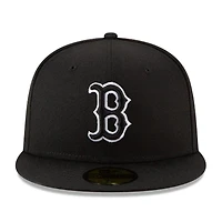 Boston Red Sox Black White Outline Basic New Era 59FIFTY Fitted Hat