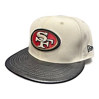 San Francisco 49ers Chrome Black Leather Visor New Era 59FIFTY Fitted Hat