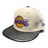 Los Angeles Lakers Chrome Black Leather Visor New Era 59FIFTY Fitted Hat