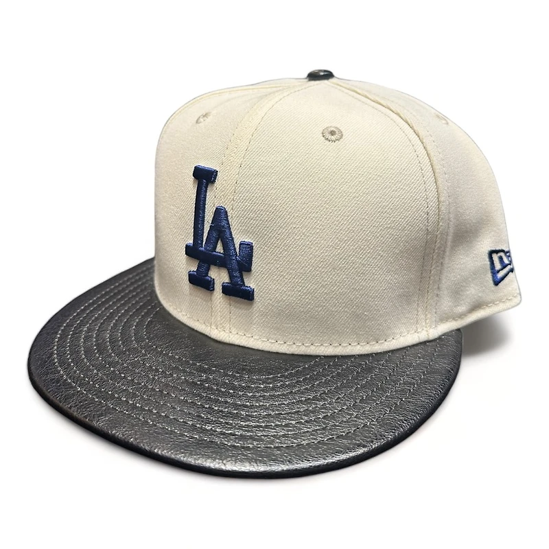 Los Angeles Dodgers Chrome Black Leather Visor New Era 59FIFTY Fitted Hat