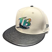 Tampa Bay Rays Chrome Black Leather Visor New Era 59FIFTY Fitted Hat
