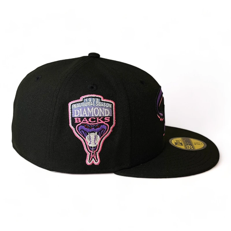 Arizona Diamondbacks All Black Pink & Purple Metallic 1998 Inaugural Patch UV New Era 59FIFTY Fitted Hat