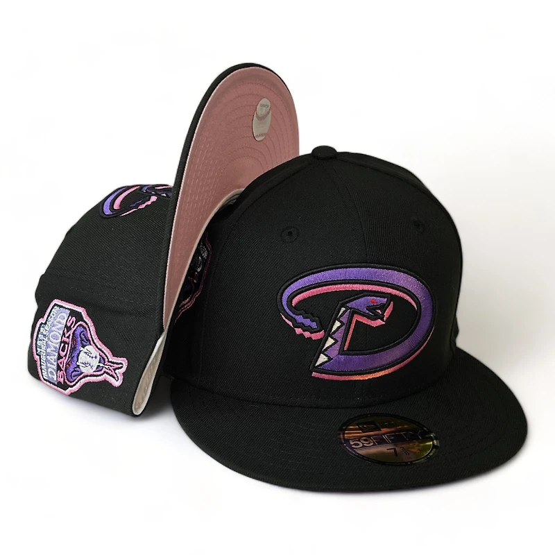 Arizona Diamondbacks All Black Pink & Purple Metallic 1998 Inaugural Patch UV New Era 59FIFTY Fitted Hat