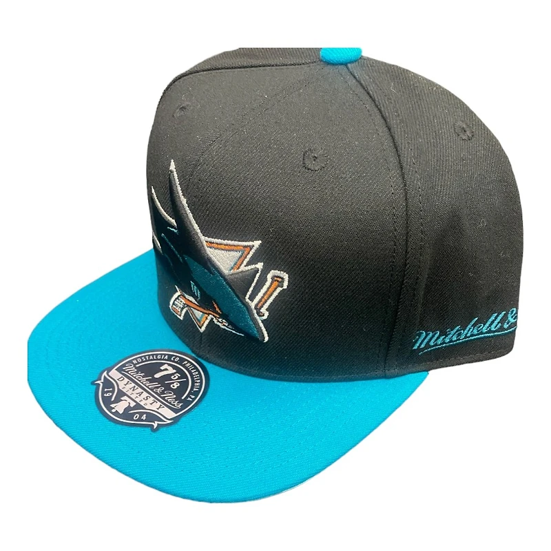 San Jose Sharks Black Teal 25th Patch Mitchell & Ness NHL Dynasty Fitted Hat