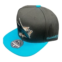 San Jose Sharks Black Teal 25th Patch Mitchell & Ness NHL Dynasty Fitted Hat