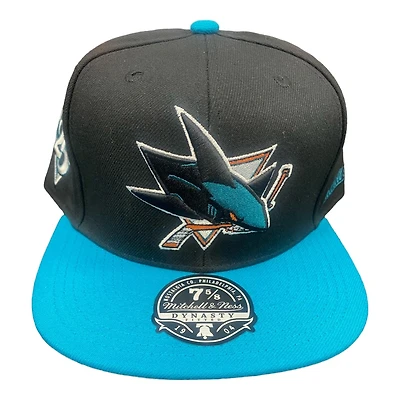 San Jose Sharks Black Teal 25th Patch Mitchell & Ness NHL Dynasty Fitted Hat