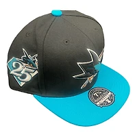 San Jose Sharks Black Teal 25th Patch Mitchell & Ness NHL Dynasty Fitted Hat