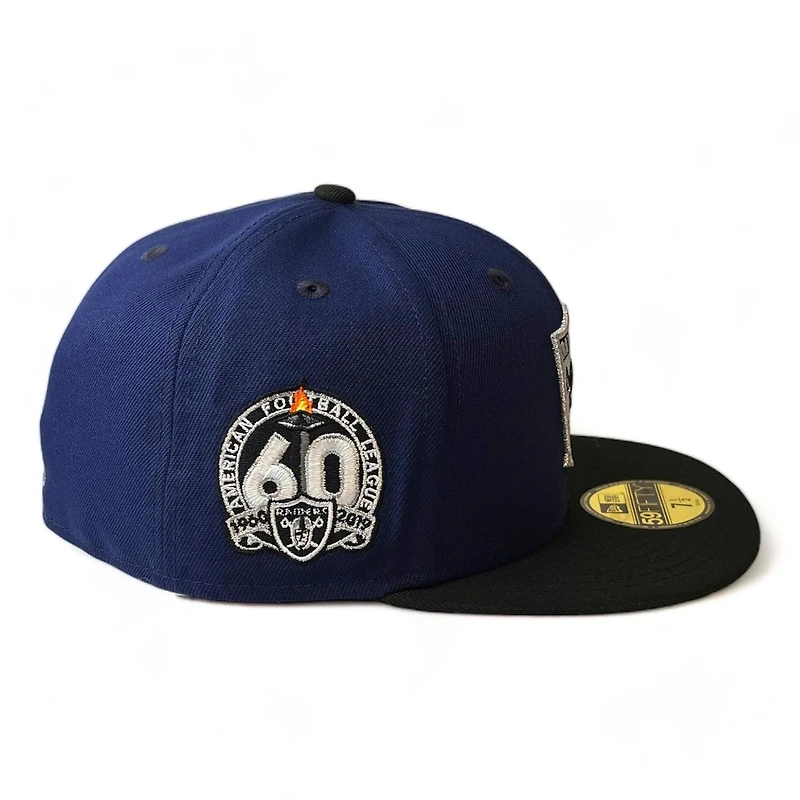 Las Vegas Raiders Blue Black Two Tone 60th Anni Patch Gray UV New Era 59FIFTY Fitted Hat