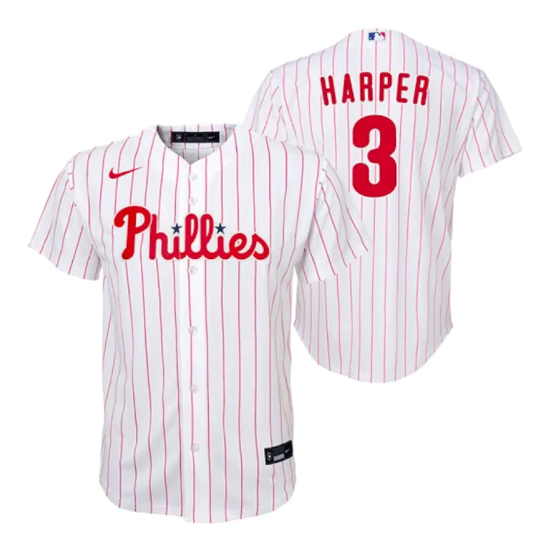 Youth Philadelphia Phillies Bryce Harper White Home Pinstripe Nike Player Jersey
