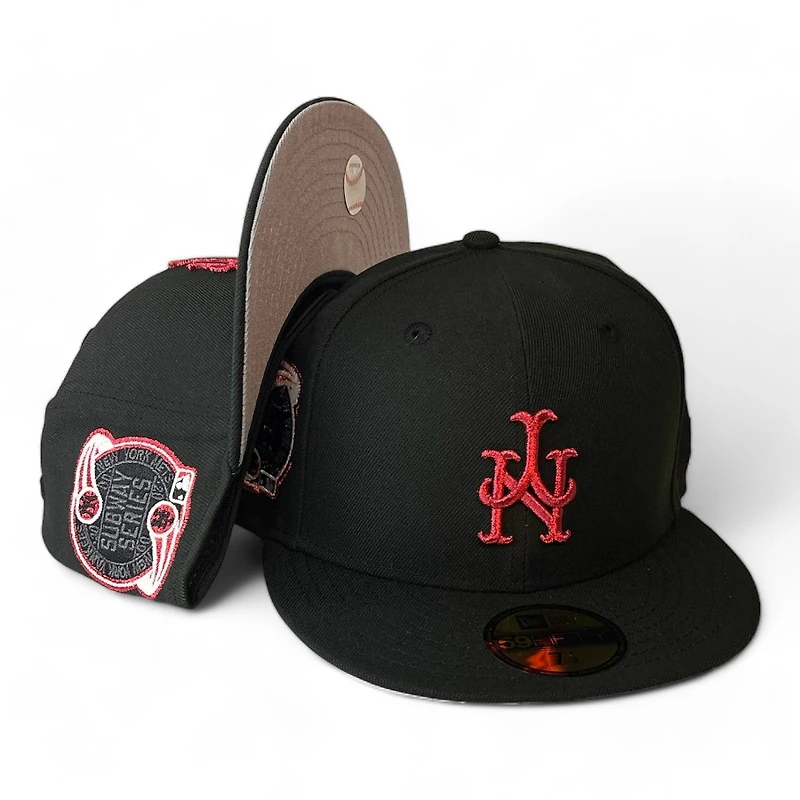 New York Mets Black Red Metallic Subway Series Patch Gray UV Era 59FIFTY Fitted Hat