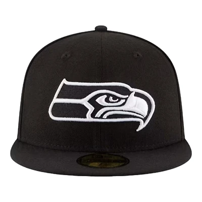 Seattle Seahawks Black and White Basic New Era 59FIFTY Fitted Hat