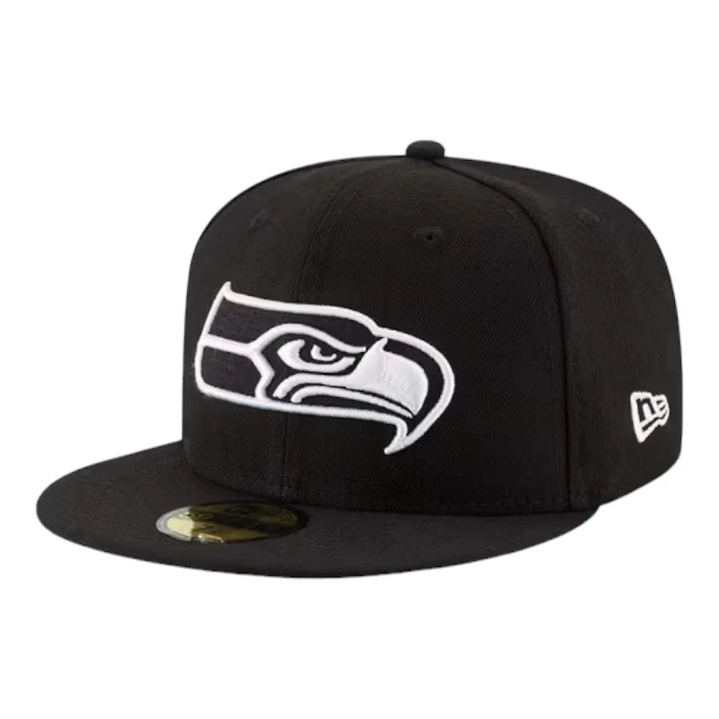 Seattle Seahawks Black and White Basic New Era 59FIFTY Fitted Hat