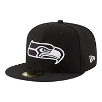 Seattle Seahawks Black and White Basic New Era 59FIFTY Fitted Hat
